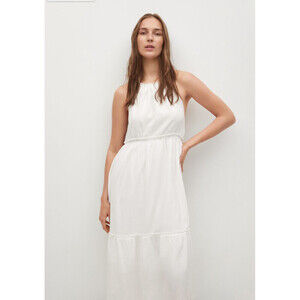 Mango Textured Backless Midi Halter Neck Dress In White Size 6 US